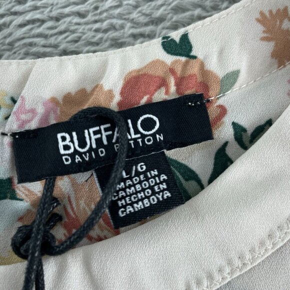 Buffalo David Bitton Floral Print Blouse L/G 100% Polyester Ivory NWT 2598 - Picture 3 of 9